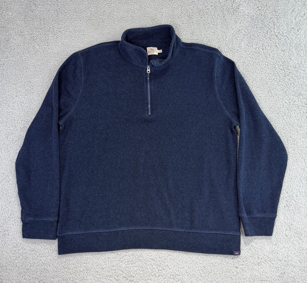Faherty Sweater Mens XL Navy Blue Quarter Zip Pullover Mock Neck Long Sleeve
